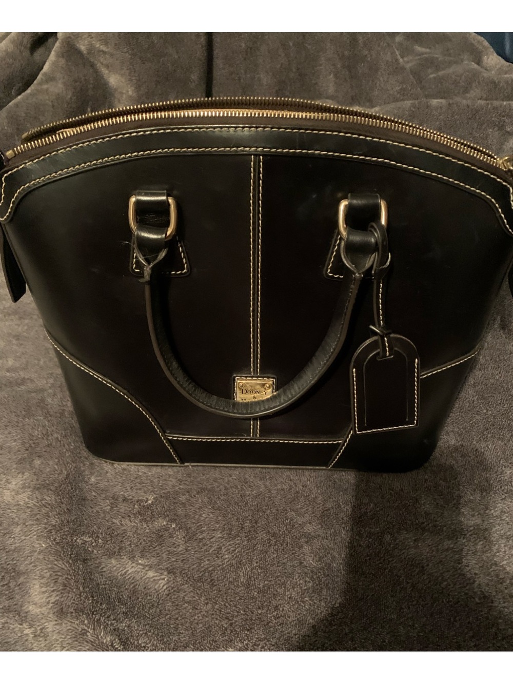 Dooney & Bourke Black Leather Bag with Antiqued Gold Plaque